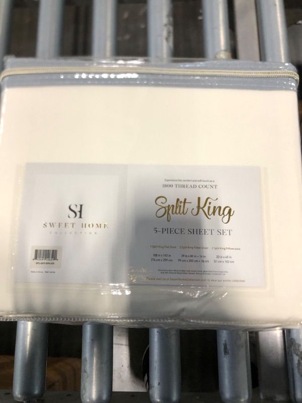 Photo 2 of ***USED***Split King Sheets - Breathable Luxury Sheets with Full Elastic & Secure Corner Straps Built In - 1800 Supreme Collection Extra Soft Deep Pocket Bedding Set, Sheet Set, Split King Size, Ivory