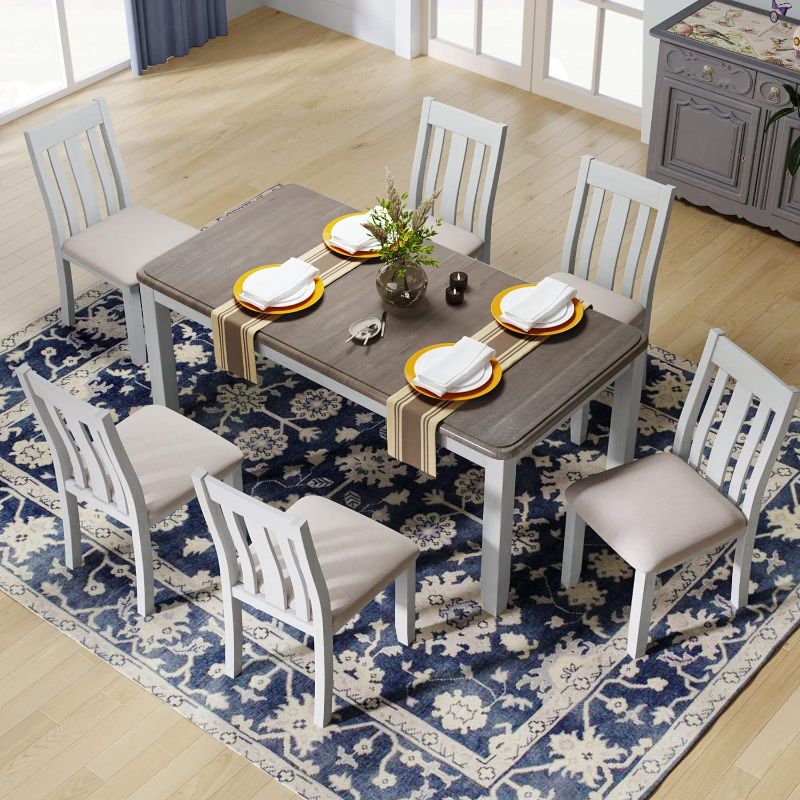 Photo 1 of **CHAIRS ONLY**KVVBPRB 7Pcs Retro Dining Set with Extendable Table and 6 Upholstered Chairs, Wooden Table&Chairs Set for 6, Home Furniture(Brown+White)