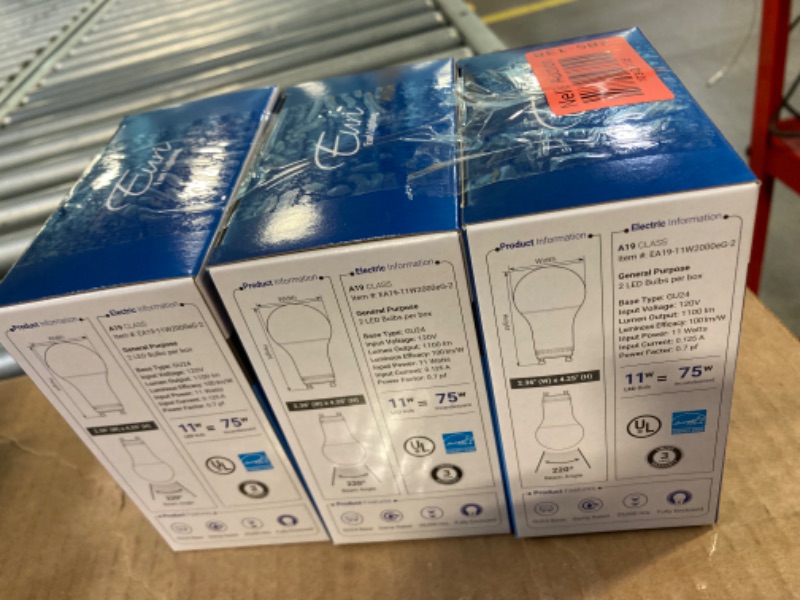 Photo 2 of 3 PCs ***** Euri Lighting EA19-11W2000eG-2 2-Pack LED A19 Bulb, Dim, 11W (75W) Equivalent 1100lm, 220° Beam Angle, GU24 Base, UL & Energy Star Listed, Enclosed Rated, 3000K (Soft White)