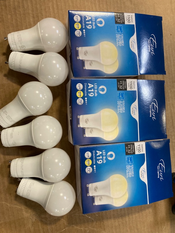 Photo 3 of 3 PCs ***** Euri Lighting EA19-11W2000eG-2 2-Pack LED A19 Bulb, Dim, 11W (75W) Equivalent 1100lm, 220° Beam Angle, GU24 Base, UL & Energy Star Listed, Enclosed Rated, 3000K (Soft White)