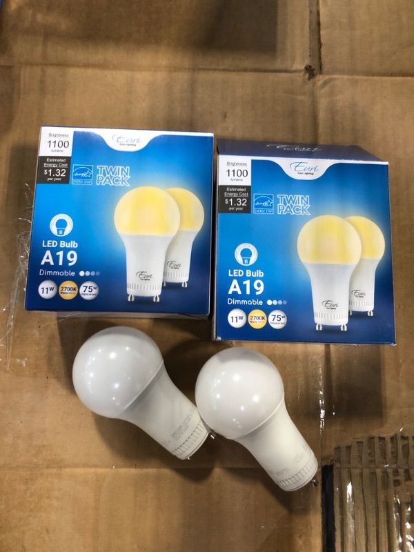 Photo 1 of 
2pcs*****Euri Lighting Dimmable1100 Lumens - 11 Watt - 2700 Kelvin - LED A19 Light Bulb. 
