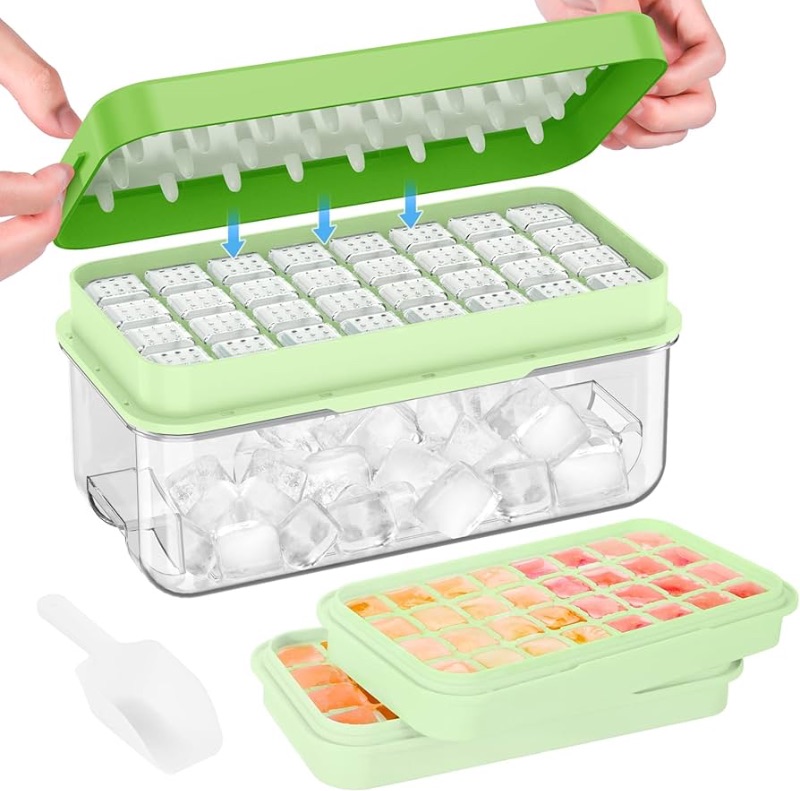 Photo 1 of ***new, in factory packing*** PHINOX Ice Cube Tray With Lid and Bin, Ice Trays for Freezer, Flexible Ice Cube Trays, Making 64 pcs Ice Cubes, Chilling Cocktail, Whiskey, Coffee, with 2 trays, Ice Container, Scoop&Cover, BPA Free