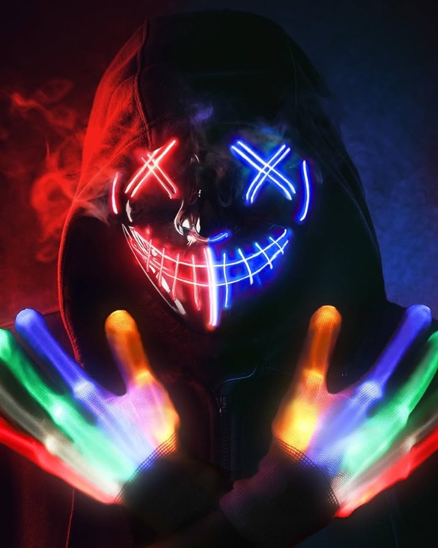 Photo 1 of ***maybe different item*** Halloween Mask Skeleton Gloves Set, 3 Modes Light Up Scary LED Mask with LED Glow Gloves, Halloween Decorations Anonymous Carnival Costumes glow purge Masks for Boys Girl