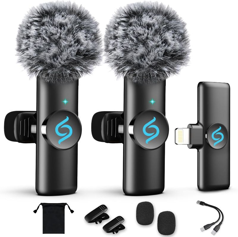 Photo 1 of ***similar item*** 2 Pack Wireless Lavalier Microphone for iPhone iPad, Plug-Play Mini Mic with Noise Reduction, 2.4GHz Lapel Microphone for Video Recording, Interview, Vlogging
