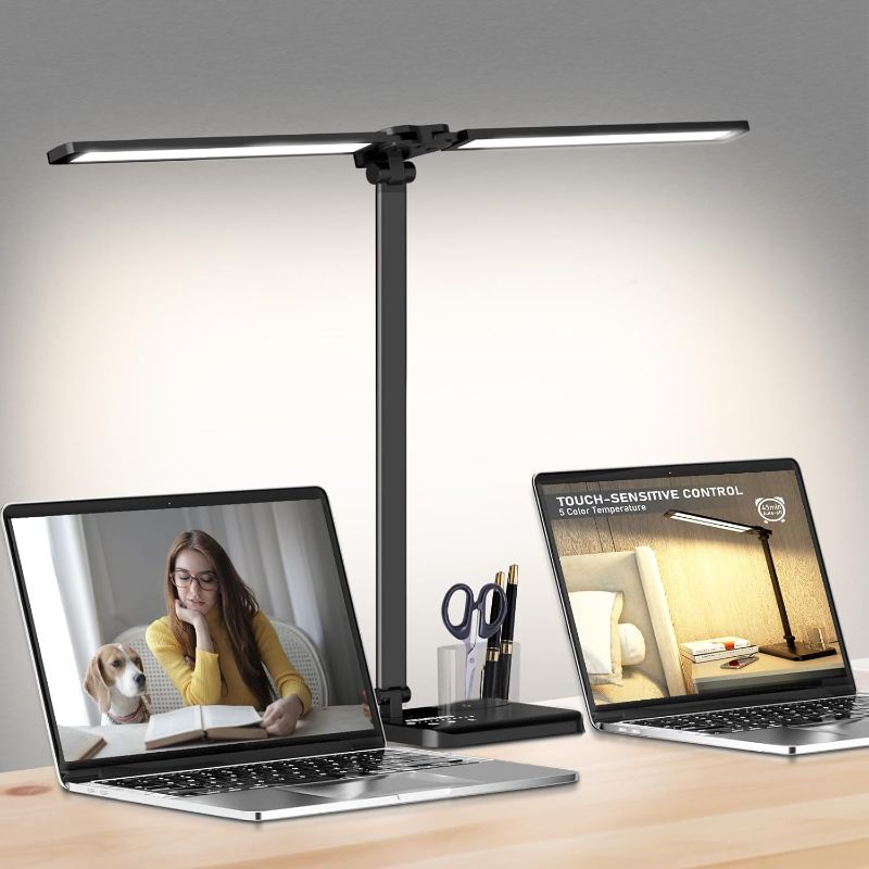 Photo 1 of ***USED***Dimmable LED Desk Lamp with USB Charging Port, 50 Lighting Modes Dual Swing Arm Architect Table Lamp Light Desk Lamp for Home Office Dorm Piano Nail
