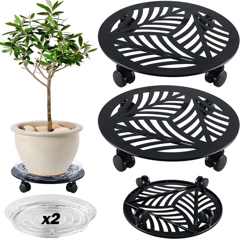 Photo 1 of 
2 Packs Large Metal Plant Caddy with PU Wheels 13.6" Heavy-duty Wrought Iron Rolling Plant Stands Indoor Outdoor Wheeled Plant Dolly Planter Mover Rollers Plant, Leaf Style
