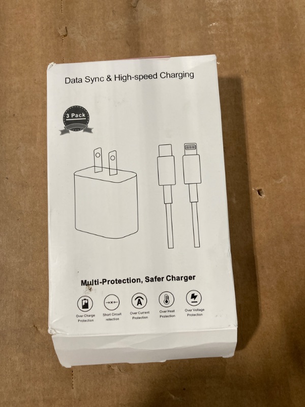 Photo 2 of 3 Pack Fast Charger iPhone, [Apple MFi Certified] 6FT iPhone Charger Fast Charging USB C Wall Charger Adapter 6 Foot Type C to Lightning Cable with iPhone 14 Pro Max/13 Pro/12/12 Pro/11 Pro Max/XS Max