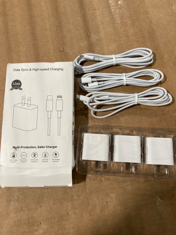 Photo 1 of 3 Pack Fast Charger iPhone, [Apple MFi Certified] 6FT iPhone Charger Fast Charging USB C Wall Charger Adapter 6 Foot Type C to Lightning Cable with iPhone 14 Pro Max/13 Pro/12/12 Pro/11 Pro Max/XS Max