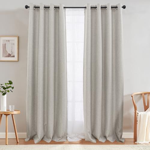 Photo 1 of ****USED***1 PANEL ONLY***jinchan Linen Textured 50% Blackout Curtain 108 Inches Long for Living Room Curtain Extra Long White Curtain Thermal Insulated Grommet Top Window Drape for Bedroom Curtain 1 Panel Stone White
