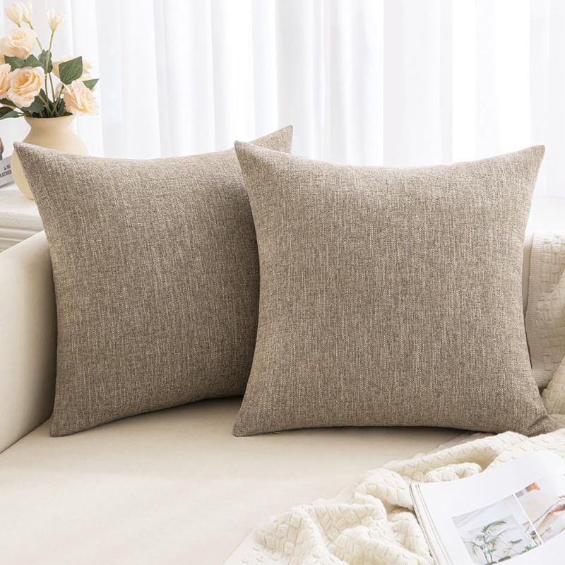 Photo 1 of ***Stock photo is a similar item*** MIULEE Pack of 2 Khaki Decorative Pillow Covers 18x18 Inch Soft Chenille Couch Throw Pillows Farmhouse Cushion Covers for Sofa Bedroom Living Room
