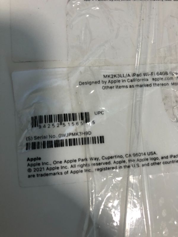 Photo 1 of ***missing charger***Apple  - 10.2-Inch iPad (9th Generation) with Wi-Fi - 64GB - Space Gray