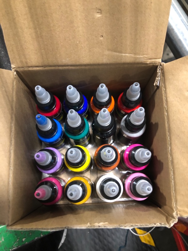 Photo 3 of ***used last photo***Magicfly Airbrush Paint, 16 Colors Acrylic Airbrush Paint Set (30 ml/1 oz), Ready to Spray, Opaque & Neon Colors, Water-based, Premium Airbrush Paint Kit for Beginners, Hobbyist and Artists