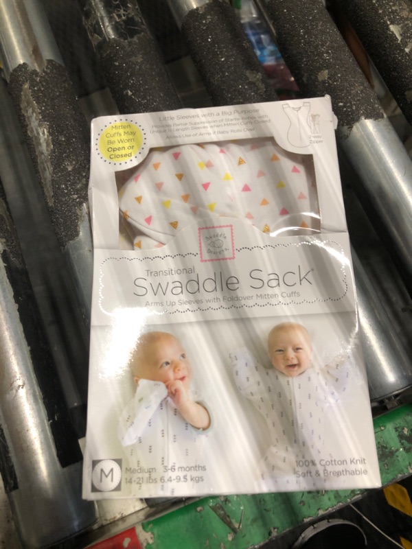 Photo 2 of **Stained**SwaddleDesigns Transitional Swaddle Sack, Arms Up Half-Length Sleeves and Mitten Cuffs, Tiny Triangles, Pink, Small, 0-3mo, 6-14 lbs (Parents' Picks Award Winner, Easy Transition with Better Sleep)