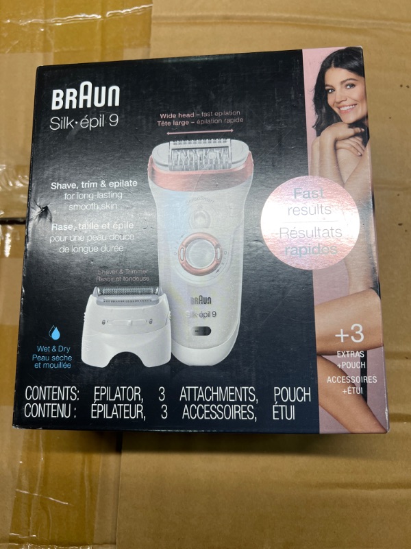 Photo 2 of ***USED***Braun Epilator Silk-épil 9 9-720, Hair Removal Device, Epilator for Women, Wet/Dry, Waterproof, 3-in-1 Epilate, Shave, or Trim, Salon-Like Smooth Skin, Womens Shaver & Trimmer, Cordless, Rechargeable