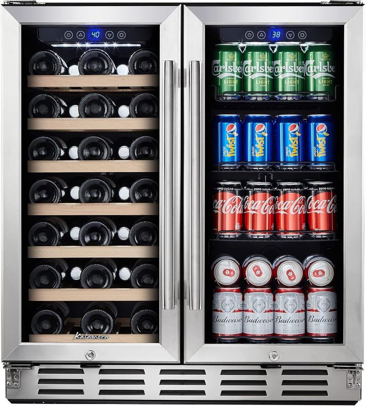 Photo 1 of ***used***Kalamera Wine and Beverage Refrigerator, 30 inch Wine Fridge Dual Zone Hold 33 Bottles and 96 Cans, Digital Touch Control, Built-In or Freestanding
