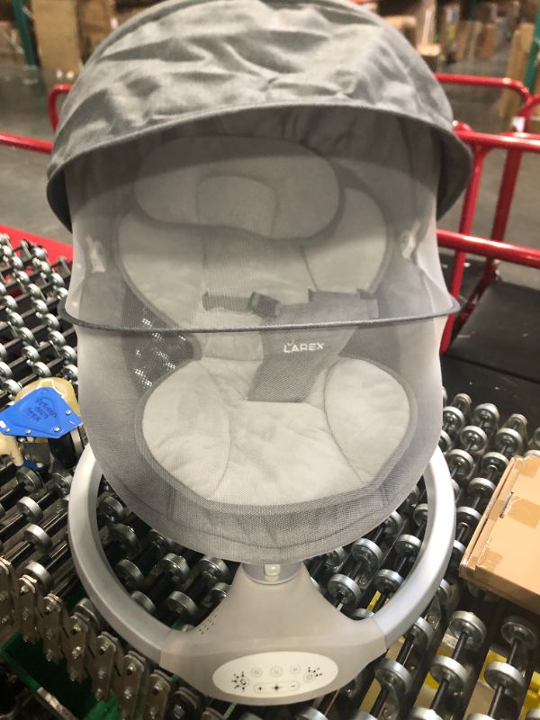 Photo 2 of ***USED***LAREX Baby Swing for Infants | Electric Bouncer for Babies,Portable Swing for Baby Boy Girl,Remote Control Indoor Baby Rocker with 5 Sway Speeds,1 Seat Positions,10 Music and Bluetooth (Gray)