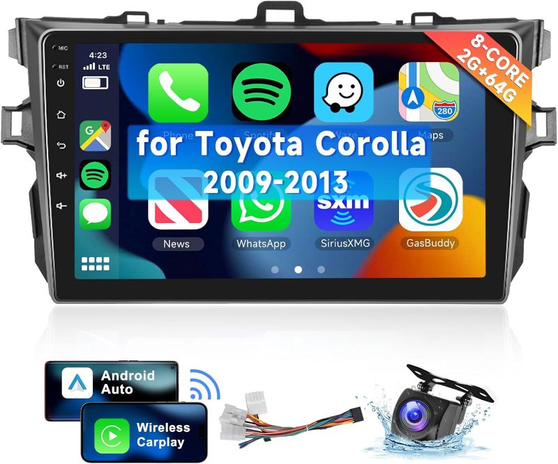 Photo 1 of [8 CORE 2G+64G] Car Radio for Toyota Corolla 2009-2013 with Wireless Carplay/Android Auto, 9 Inch Android 13 IPS Touch Screen Car Stereo, Bluetooth, GPS Navi, WiFi, SWC, DSP + Backup Camera
