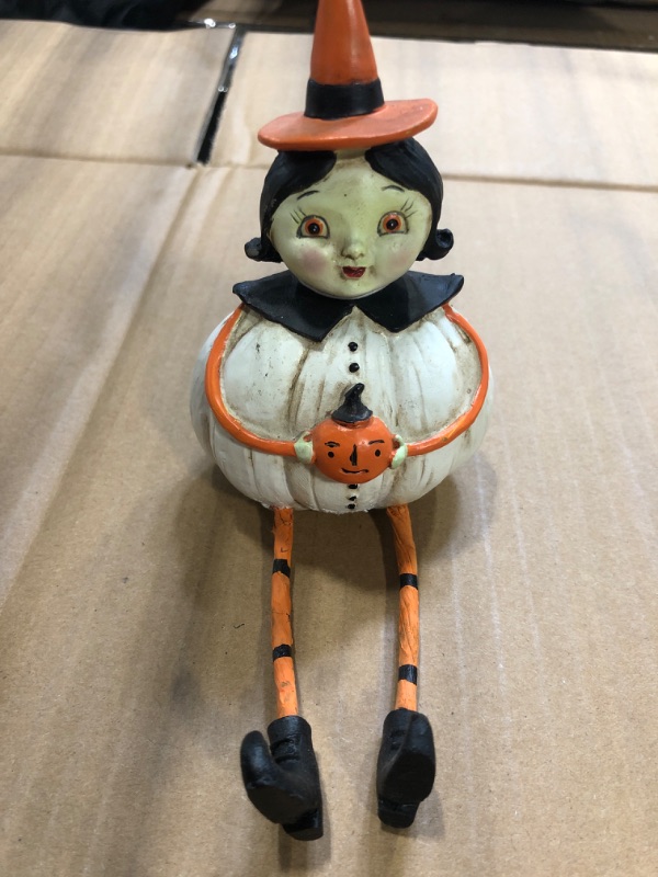 Photo 3 of *** only 2 pieces, see real image*** One Holiday Way Vintage Decorative Pumpkin-Shaped Halloween Figurines Shelf Sitter Decoration, - Spooky Tabletop, Shelf, Mantel Home, Party or Office Decor 