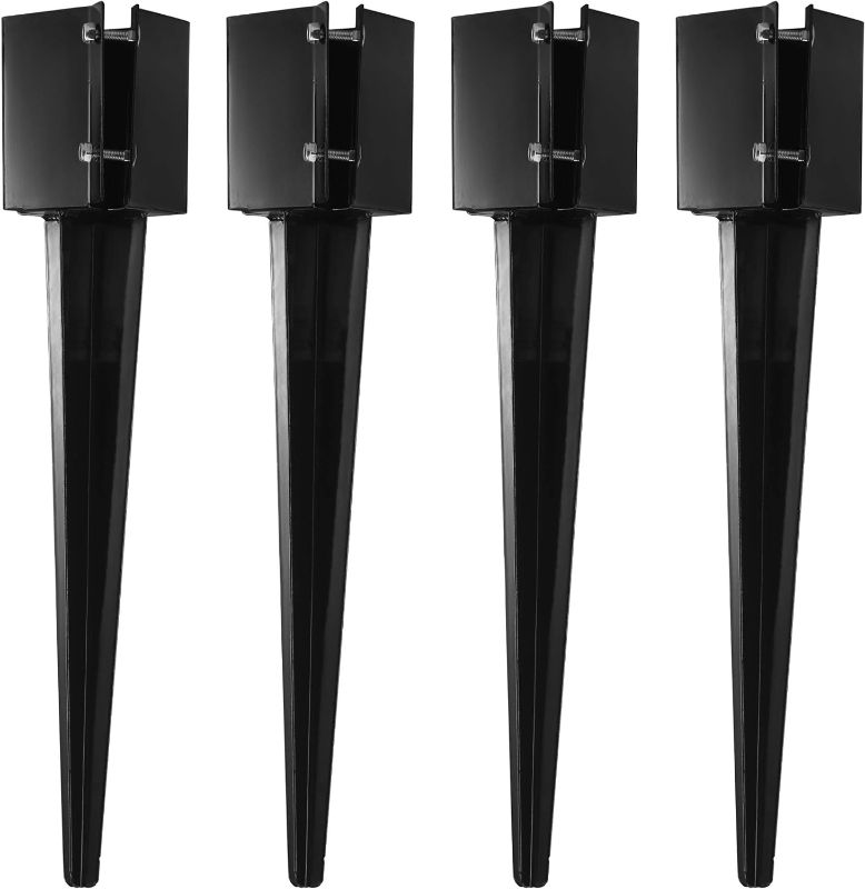 Photo 1 of 4 Pcs 36" Heavy Duty 4x4 Fence Post Anchor Ground Spike Metal Black Powder Coated - Mailbox Post Anchors. Length: 36 inches, Outer Dimension: 4” x 4” (Fit 3.5” x 3.5” Square Wood Post)
