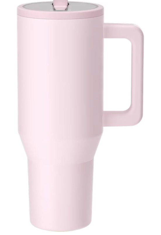 Photo 1 of 40 oz Tumbler with Handle and Straw,Leak-Proof Tumbler with Flip Straw,Double Vacuum Stainless Steel Water Bottle for Home, Office or Car,Insulated Cup Reusable, Keep Hot/Cold for Hours (Pink Sand)