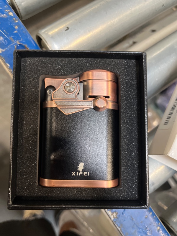 Photo 3 of ***NO IGNITER***USED**XIFEI Cigar Lighter 4 Jet Flame Torch Lighter with Cigar Holder, Windproof Rocker Arm Lighter Adjustable Flame, Refillable Butane Lighter Smoking Lighters Gift for Men (Bronze)