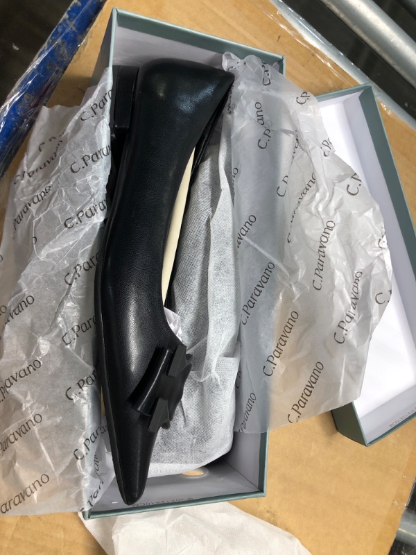 Photo 3 of ***used/some wear***C.Paravano Women's Flats - Pointed Toe Flats Leather Flats Dressy Shoes Ballet Flats Comfortable Slip on Flats for Women Work,Daily Black