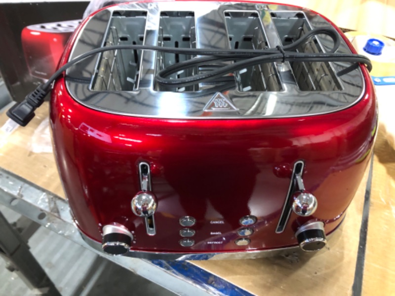 Photo 2 of ***LIKE NEW***
4 Slice Toaster Roter Mond Retro Stainless Steel Toasters with Bagel Defrost Cancel Function, 6 Browning Settings, Extre Wide Slot, Red