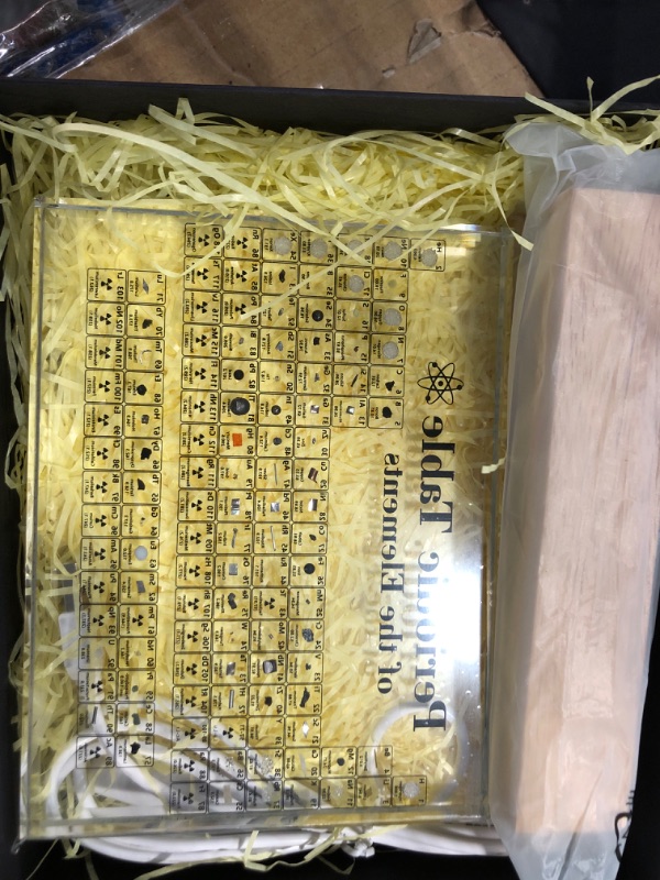Photo 1 of ZXMOTO Periodic Table with Real Elements Inside, Acrylic Periodic Table with Colorful LED Lights and 83 Real Samples Periodic Table Display Gift for Students, Kids and Teacher