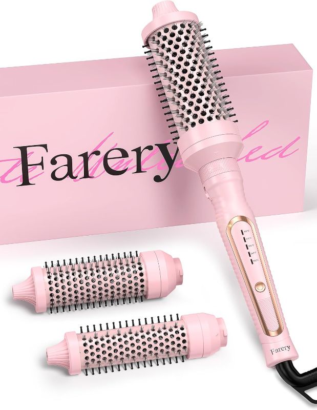 Photo 2 of ***SIMILAR***
Farery PRO 3-in-1 Thermal Brush Set - Adjustable Temperature, Detachable Curling Brush Heads (1.25", 1.5", 1.77"), Dual MCH, 20s Fast Heating for Quick Blowout Look & Natural Curls, Rose Pink