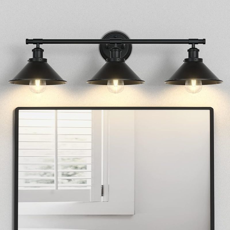 Photo 1 of 3-Light Black Bathroom Vanity Light Fixtures Over Mirror