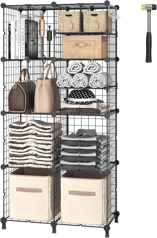 Photo 1 of Closet Organizer, Wire Storage Organizer, DIY Portable Closet Clothes Organizers Storage Shelves with Partition, Cubby Shelving for Home, Office, Bedroom, Garment Racks, Black (**See Comments**)