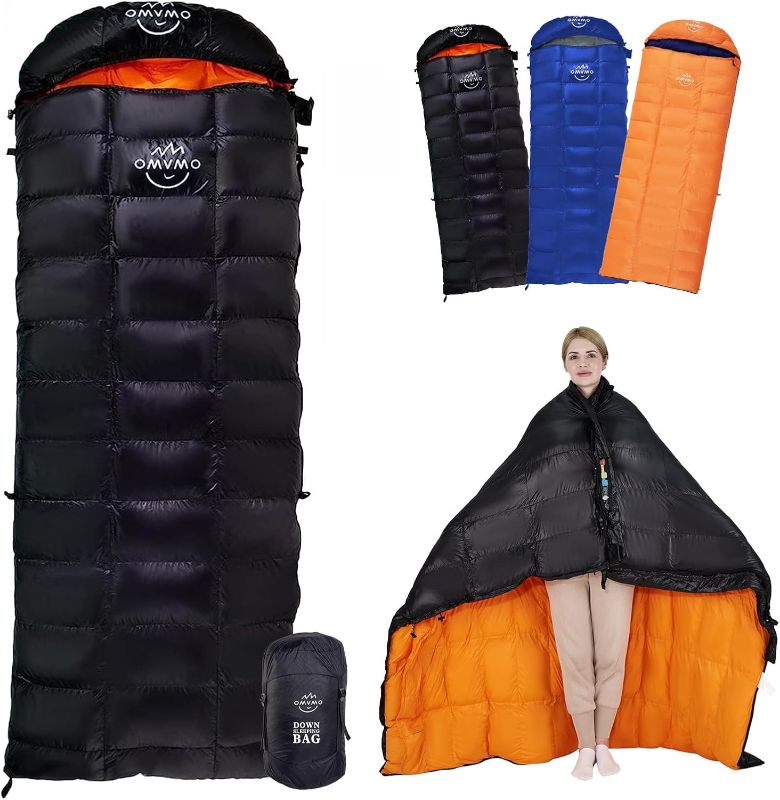 Photo 1 of -10°F 0°F Goose Down Sleeping Bag for Adults,800 Fill Power,Ultralight Wearable 4 Season Cold Weather Rectangle Sleeping Bag for Camping Hiking,Can be Used as a Down Blanket or Cloak