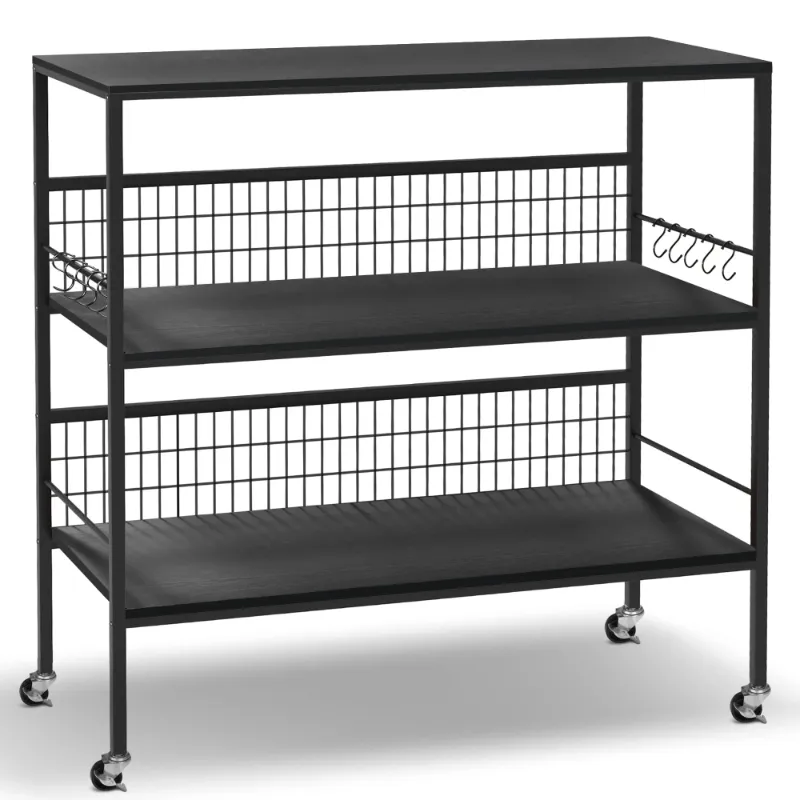 Photo 1 of 40" Rolling Kitchen Cart Island with Wheels and Storage Shelves, Copedvic 3-Tier Kitchen Bakers Rack Microwave Cart Oven Stand with 10 Hooks, Black
