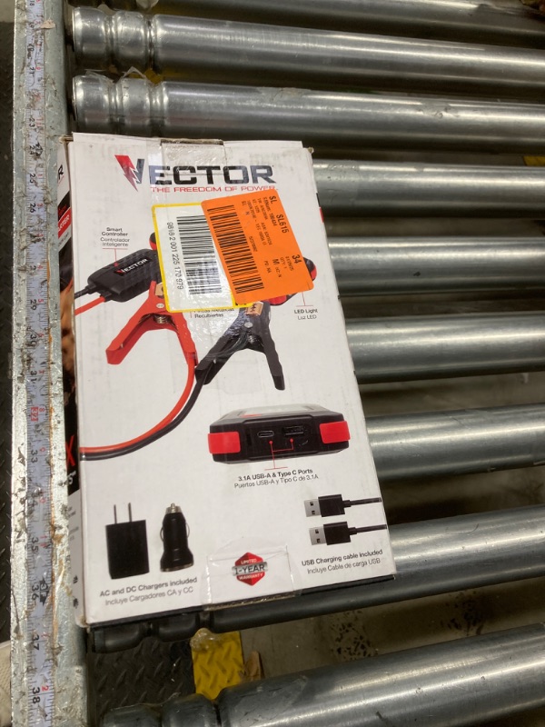 Photo 2 of ***WONT HOLD A CHARGE/PARTS ONLY****VECTOR SS16LV 1600 Peak Amp Lithium Jump Starter Battery Booster, USB-A and USB-C (3.1 Amps), Power in & Out, LED Work Light, & Heavy Duty Powder Coated Clamps