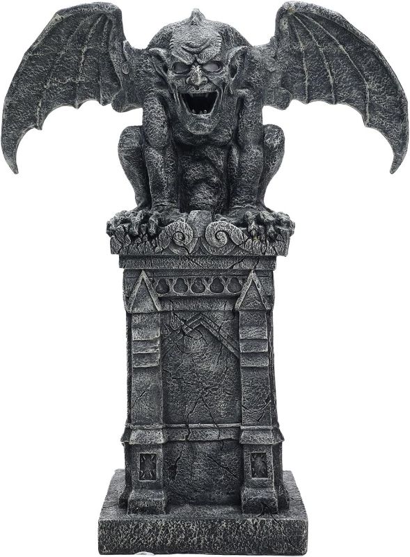 Photo 1 of Haunted Hill Farm Motion-Activated 3.2-Ft. Tall Gargoyle, Battery Operated Scare Prop with Spooky Sound Effects and Lights for Indoor or Covered Outdoor Creepy Halloween Decoration