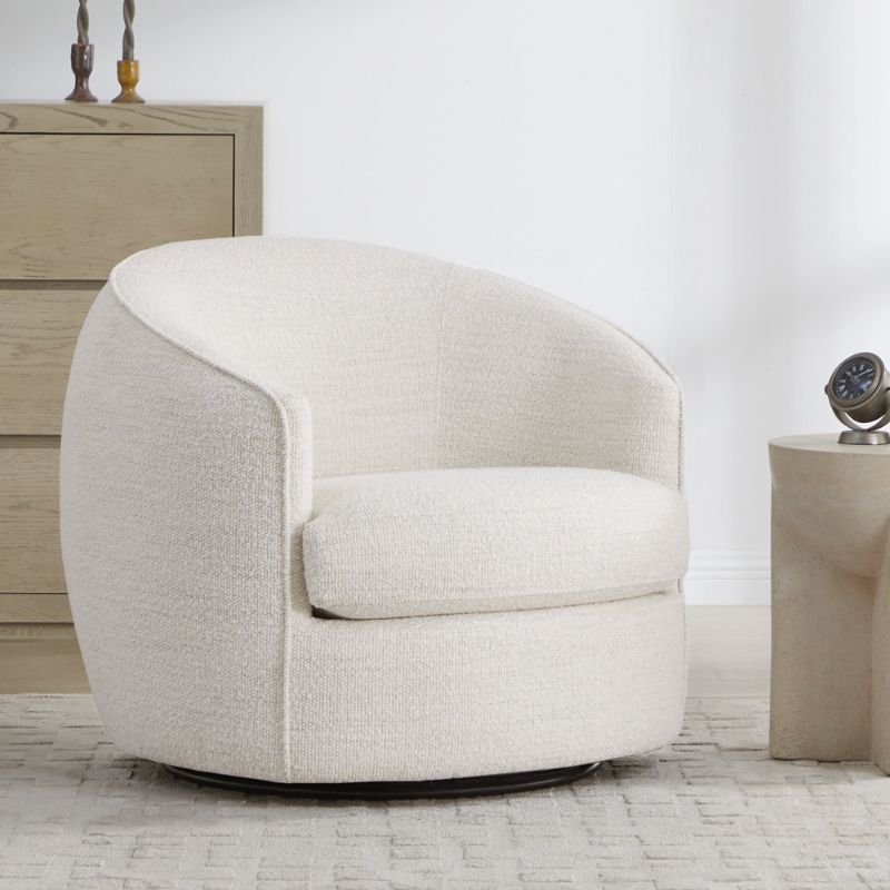 Photo 3 of CHITA Modern Swivel Accent Chairs, Round Barrel Chair for Living Room Bedroom, Fabric in Cream