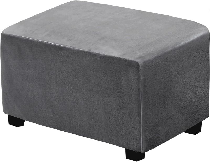 Photo 1 of DUJUIKE Ottoman Covers Slipcover, Rectangle Ottoman Covers Protector for Foot Stool Furniture Stretch Comfortable Velvet Fabric, Elastic Bottom(Grey, XL:Length: 33-40"/Width:24-36"/Height:15-19.5")