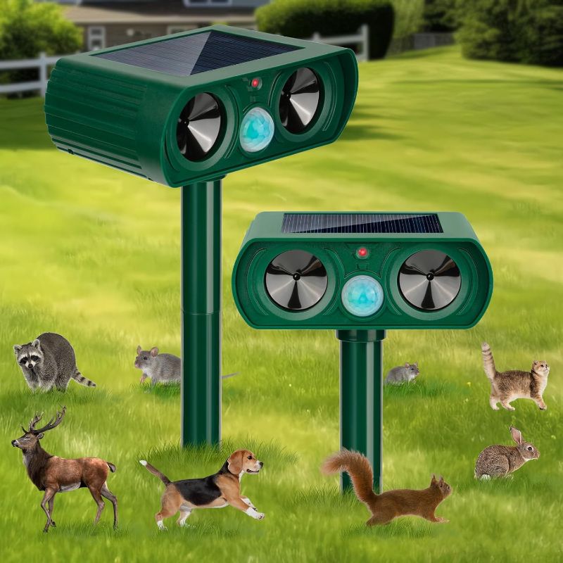 Photo 1 of 2 Pack 2024 Solar Ultrasonic in Repellent Defender Rat, Squirrel, Deer, Raccoon, Skunk, Rabbit, Mole, Dog, Cat, Waterproof with Motion Detector