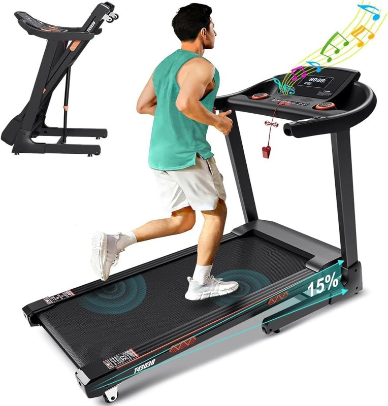 Photo 1 of 3.5 HP Treadmill with 15% Automatic Incline, 18 Inch Wide Belt, Foldable Running Treadmills with Handrails for Home Gym, 300 lb Capacity