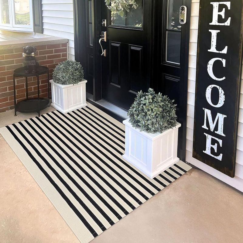 Photo 2 of 
KILOCOCO Beige Striped Rug - 3'X5' Front Door Mat Outdoor, Welcome Mats Rug Outdoor, Cotton Washable Front Porch Rug Layered Doormats for Front...
Size:35.4''x59''/3'x5'