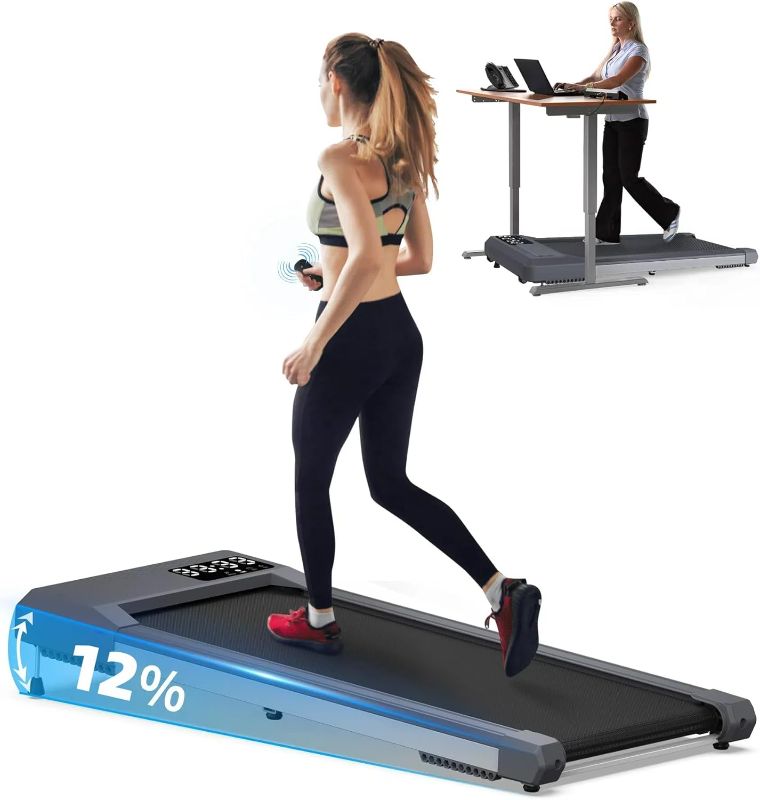 Photo 1 of 12% Incline Walking Pad Treadmills, Under Desk Treadmill 340+lb Capacity for Home Small Space, Mute Control Portable Foldable Adjustable Incline Treadmill, Works with KINOMAP, Easy to Move and Store