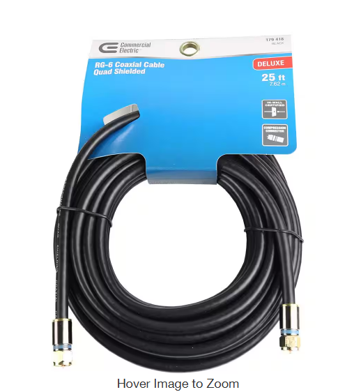 Photo 1 of 
Hover Image to Zoom
25 ft. RG-6 Quad Shielded Coaxial Cable

