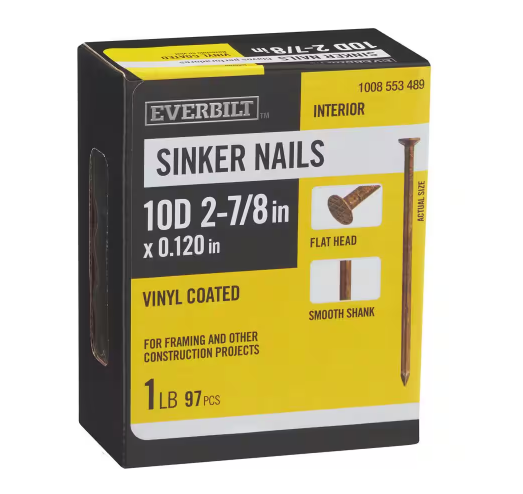 Photo 1 of 2-7/8 in. x 10D Vinyl Coated Sinker Non-Collated Framing Nails 1 lb. (97-Count)


