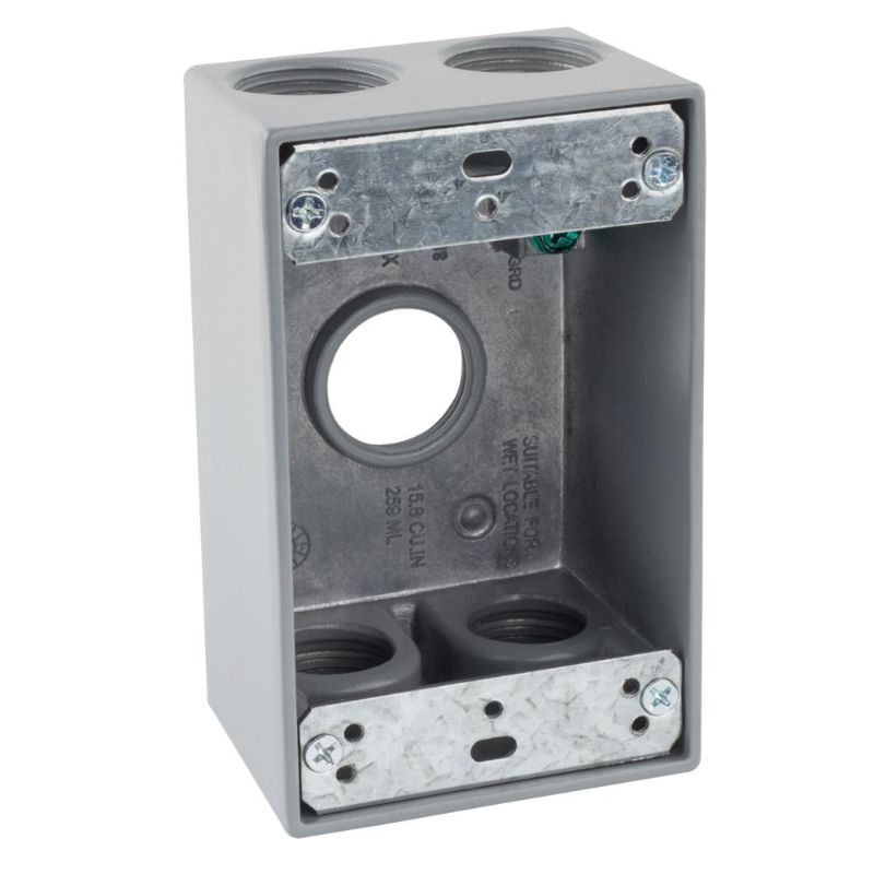 Photo 1 of 1-Gang Metallic Weatherproof Box with (5) 3/4 in. Holes, Gray