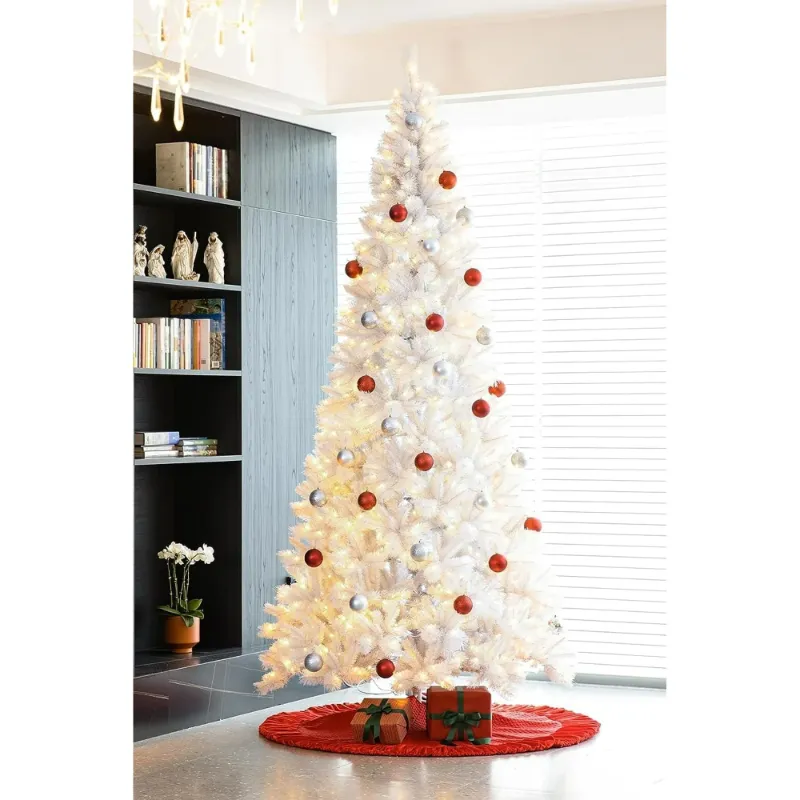 Photo 1 of BSHAPPLUS 7.5 ft Pre-Lit White Christmas Tree,600 Color-Changing LED Lights,1600 Branch Tips,Hinged Pine with Stand,Artificial Xmas Tree,Warm Light and Three-color Light