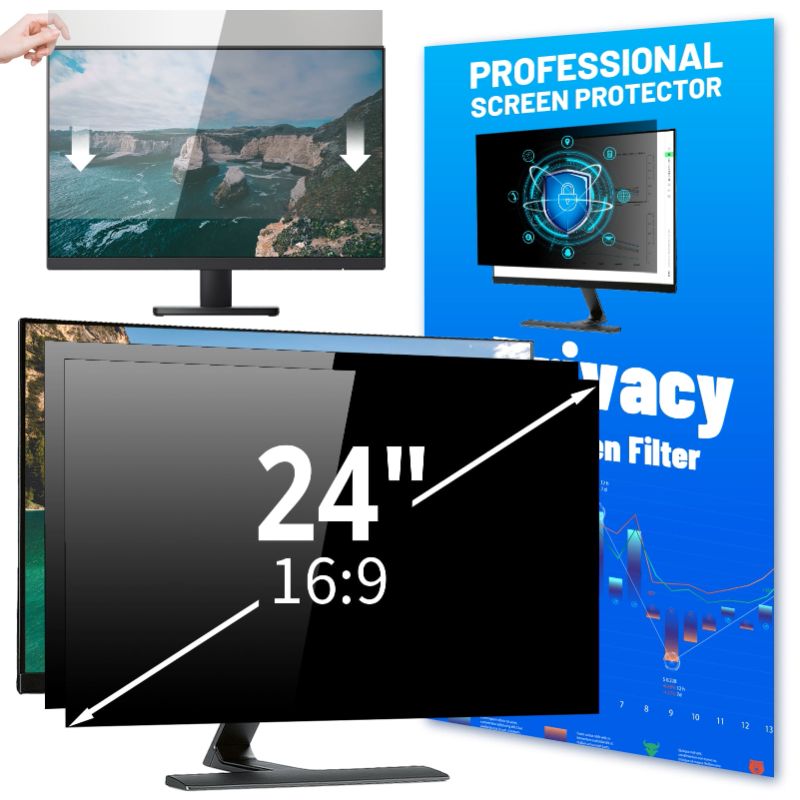 Photo 1 of 24" Computer Privacy Screen Filter for 16:9 Widescreen Monitor Screen Protector, Desktop Monitor Privacy Film, Monitor Shield Anti-Glare Scratch, Anti Blue Light Protector