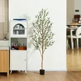 Photo 1 of 6 ft Artificial Olive Plants with Realistic Leaves and Natural Trunk, Silk Fake Potted Tree with Wood Branches and Fruits, Faux Olive Tree for Office Home Decor

