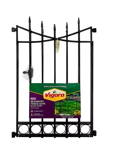 Photo 1 of Beaumont No Dig 40.4 in. H x 53.7 in. W Black Steel Decorative Garden Fence Gate


