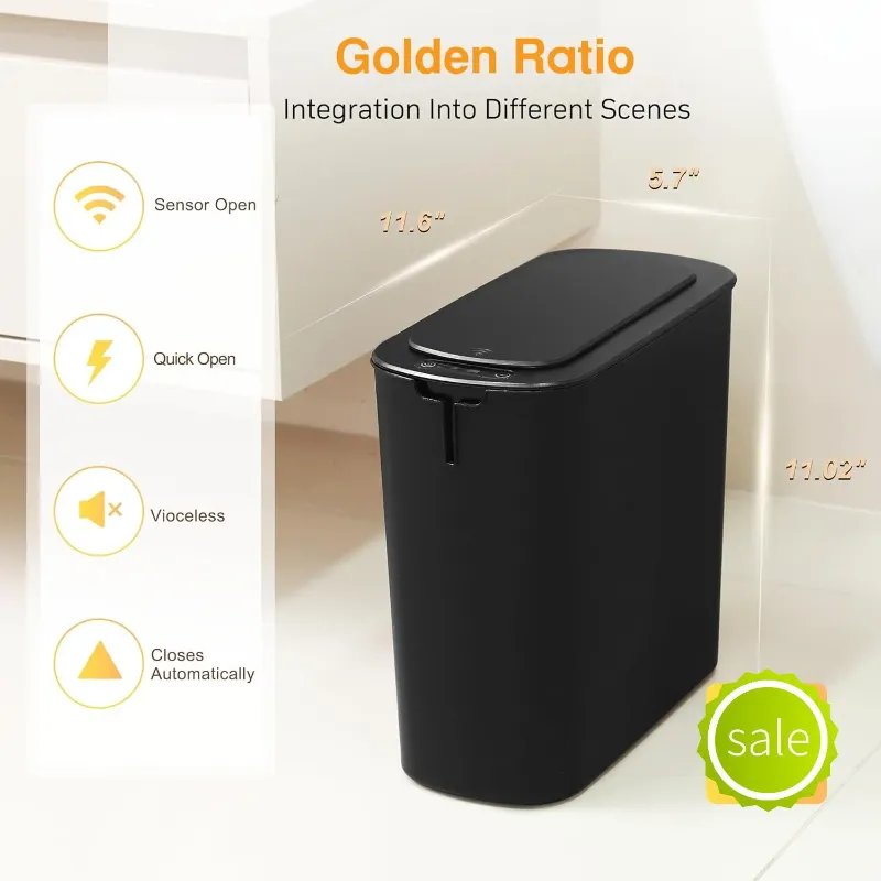 Photo 1 of 3.2 Gallon Automatic Touchless Garbage Can, Small Motion Sensor Smart Trash Can, Slim Waterproof Trash Bin for Bedroom, Bathroom, kitchen, Office, Living Room, Black
