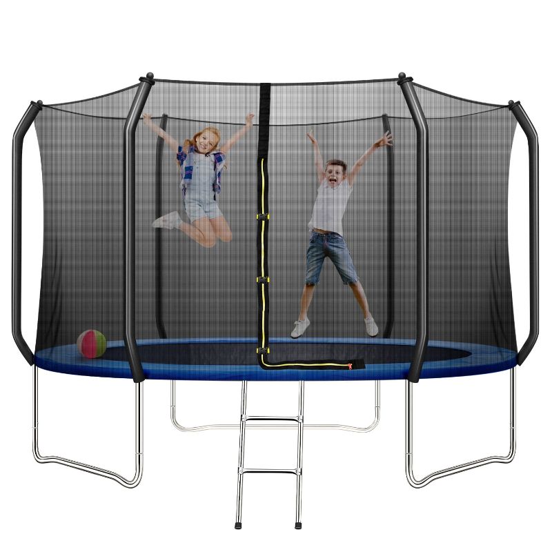 Photo 1 of TRIPLE TREE 10 FT Trampoline with Safe Enclosure Net, 660 lbs Capacity for 3 Kids, Outdoor Fitness Trampoline with Waterproof Jump Mat Ladder for Indoor Park Kindergarten Toddler Trampolines   ***(OPEN BOX, USED ITEMS HAS SCRATCHES, DUST/DIRT, BOX IS RIPP